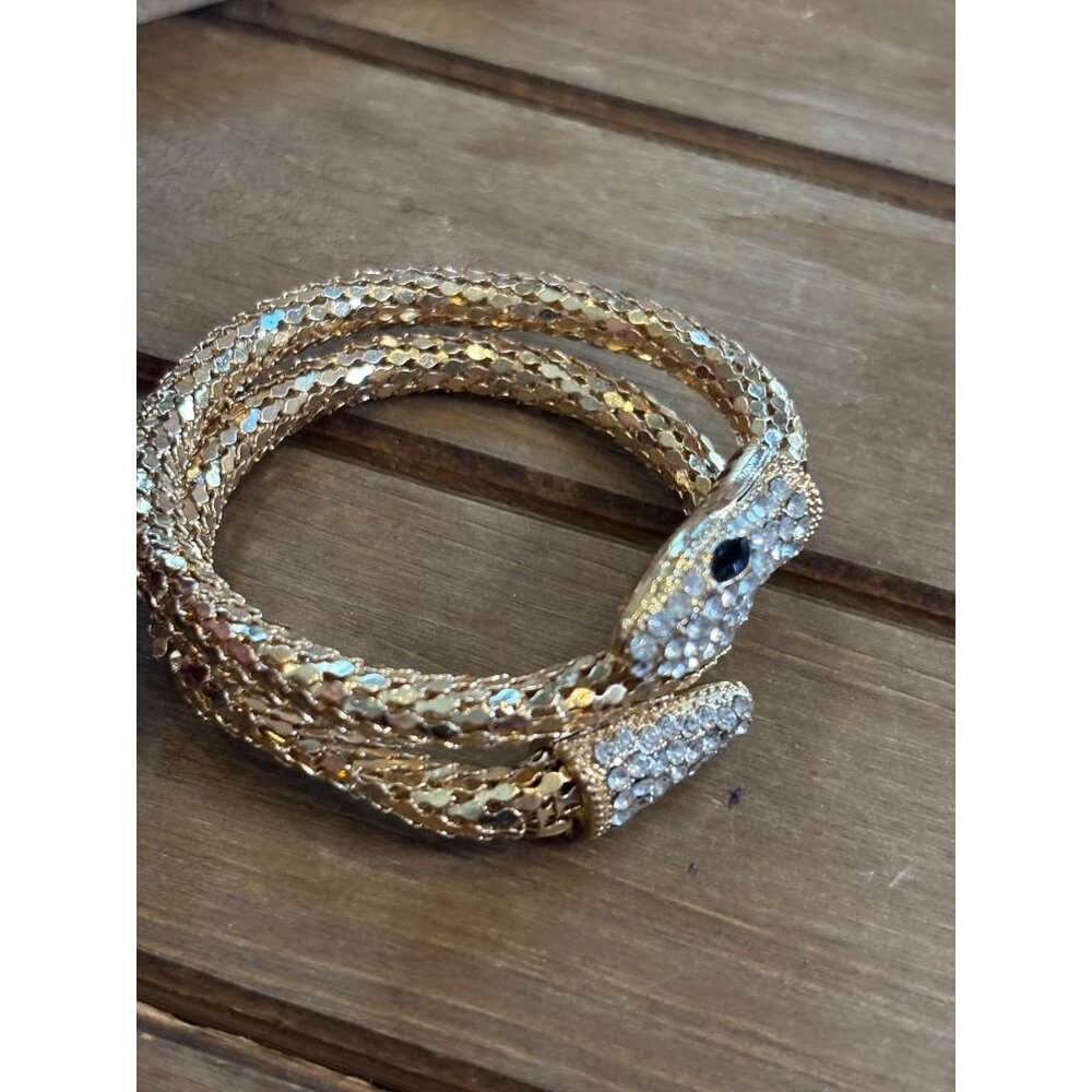 Gold Snake-Style Rhinestone Wrap Bracelet